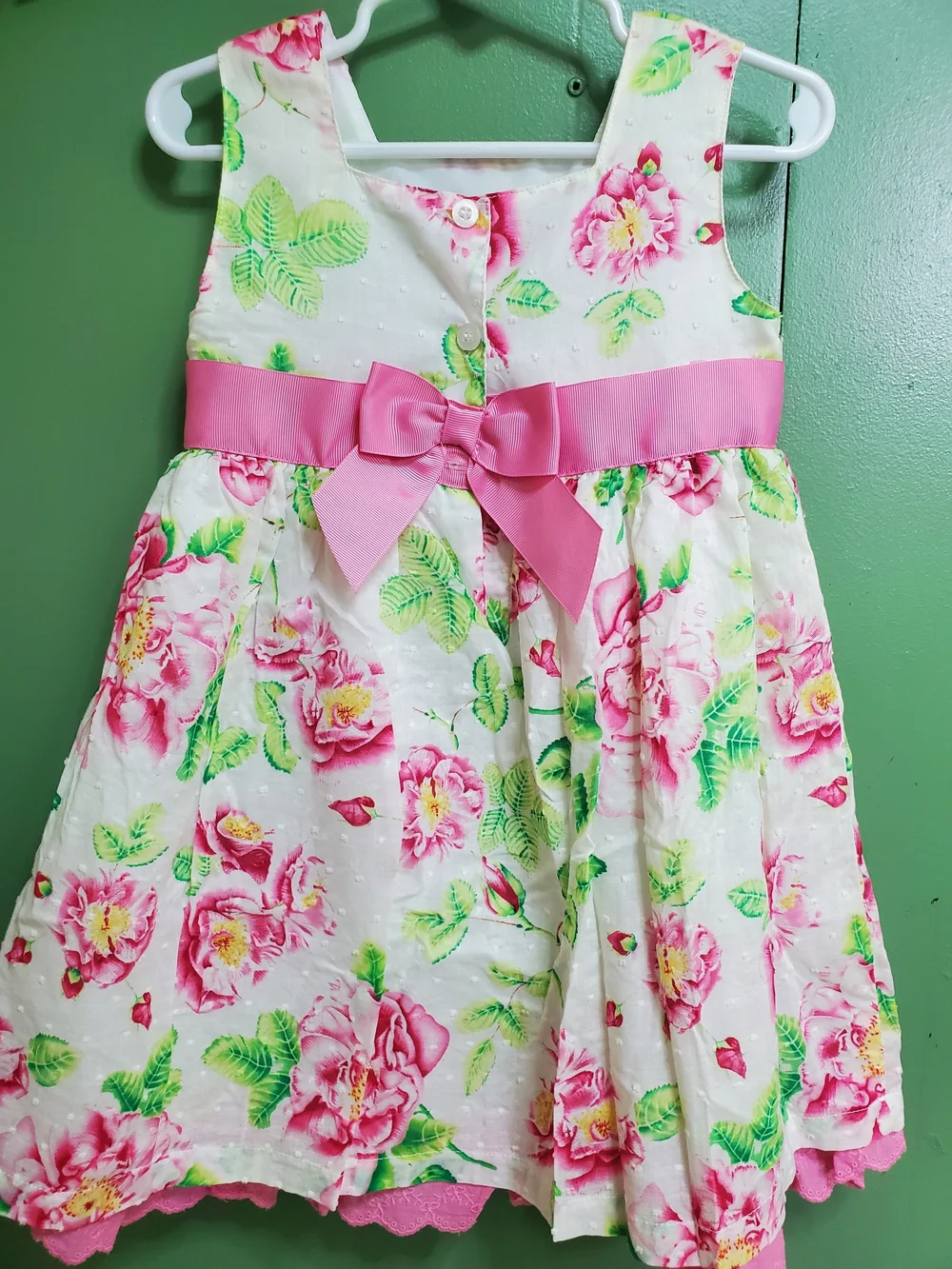 Blueberi Boulevard White Floral Dress with Pink Sash & Bow
